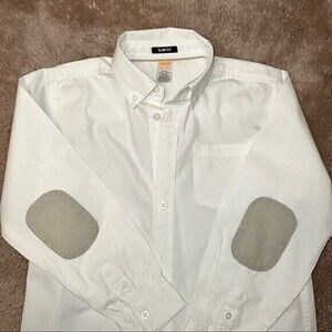 Gymboree Slim Fit, Long Sleeves, Boys Shirt, Size 7-8, Cream with sleeve details